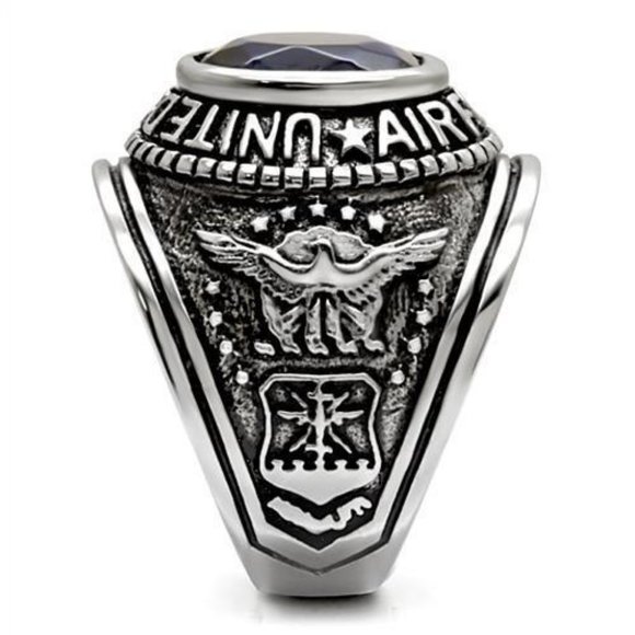 United States U.S. Air Force Ring - USAF Military Rings Silver Blue Stone - Picture 5 of 8